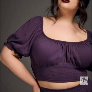Torrid “Nightfall” Purple Crop Top – Puff Sleeves – Empire Waist